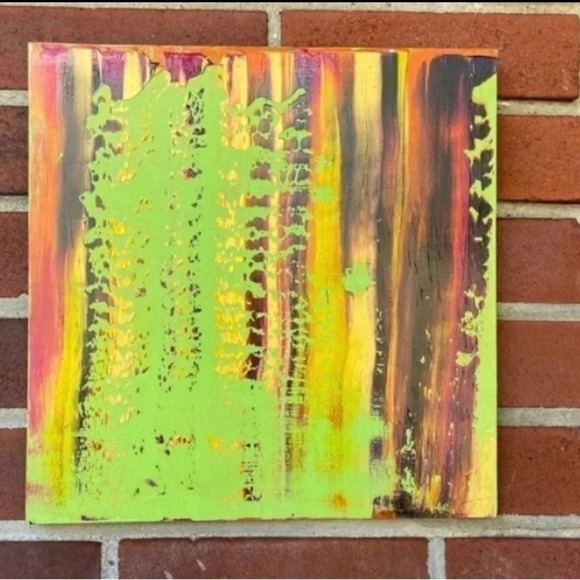 Original Acrylic Painting Reclaimed Wood Green Copper Jungle Safari Signed - Picture 4 of 11